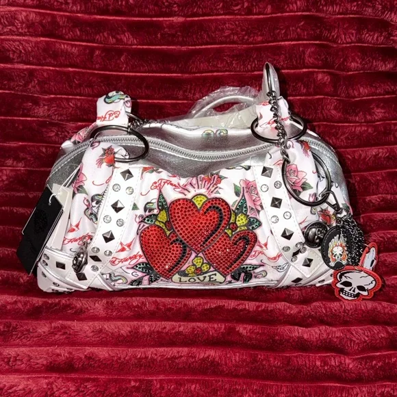 Stylish White and Red Women's Bag - Picture 1 of 11